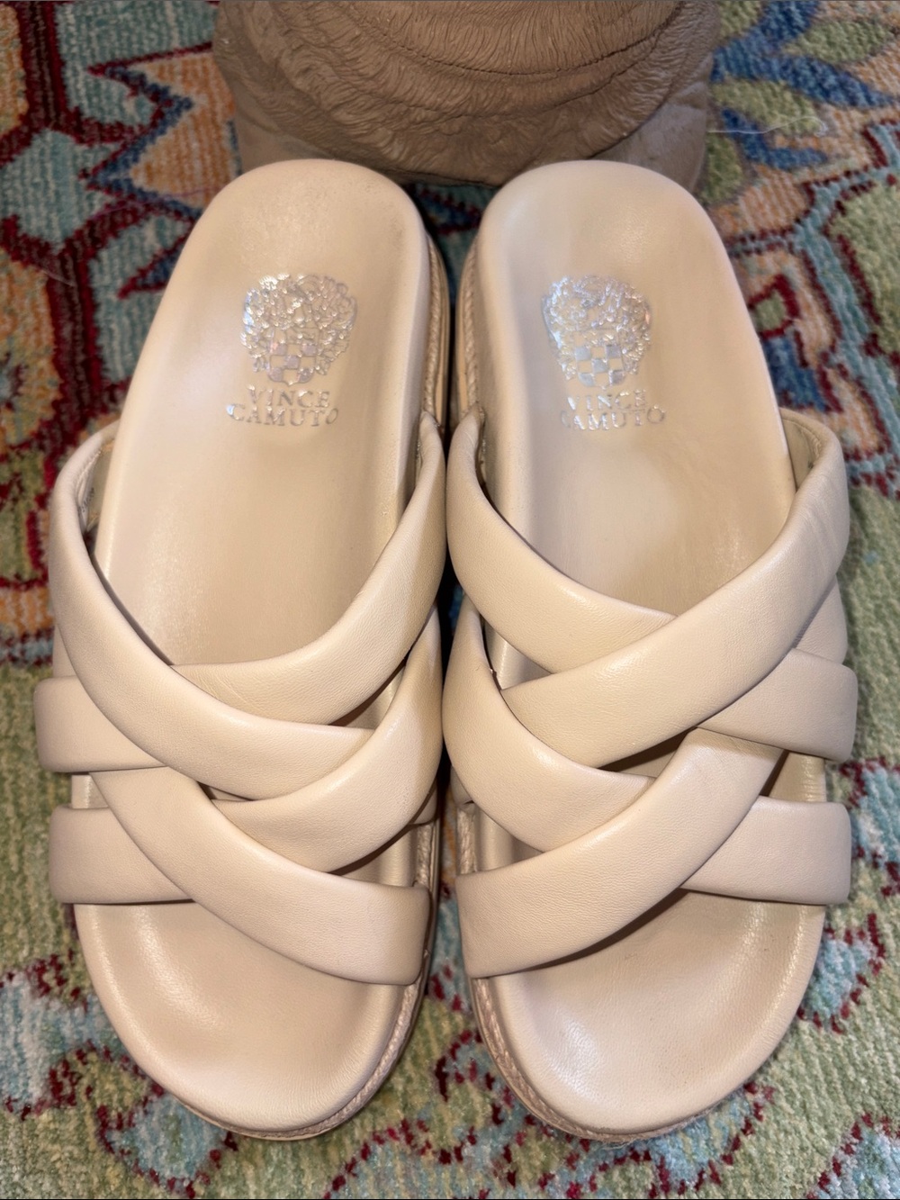 Vince Camuto Cream Braided Leather Slide Sandals w/ foot bed 81/2